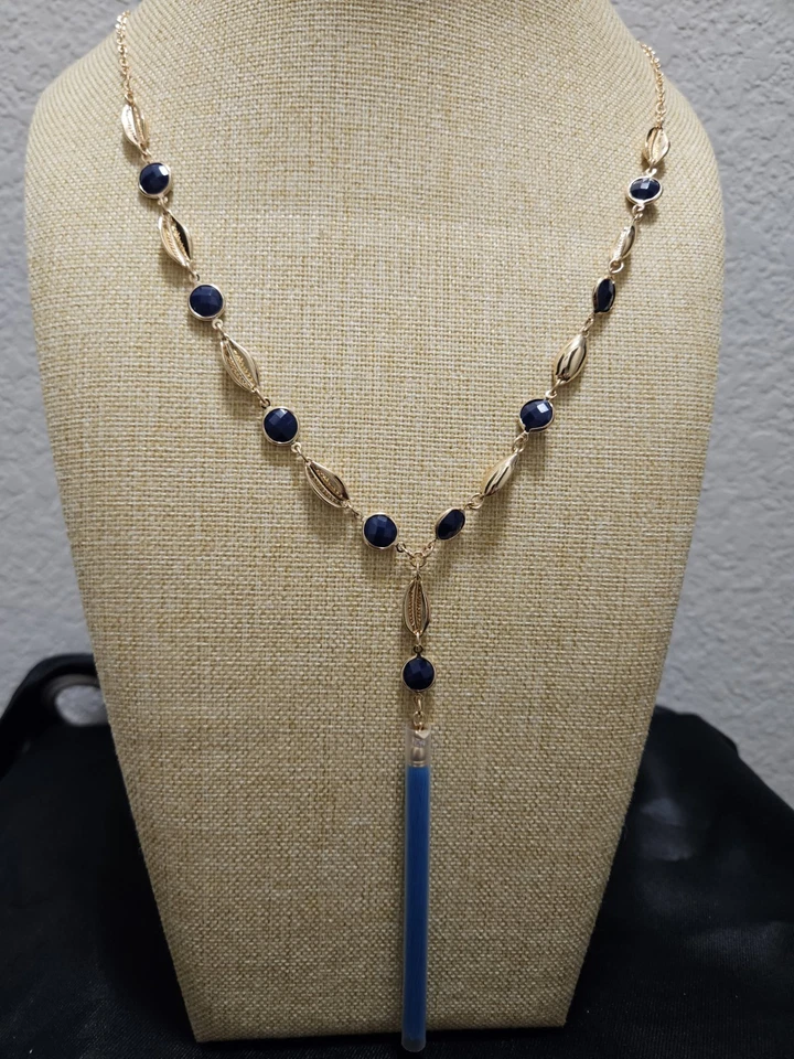 Collar Lilly Pulitzer Largo Dorado y Azul Concha de Mar Borla Nuevo con Etiquetas $98 Foto 1 de 4