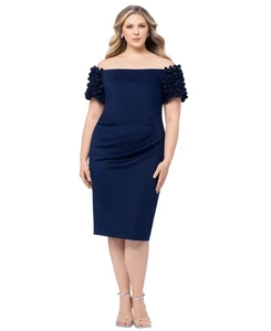 Xscape Plus Size Off-the-Shoulder Ruffle-Sleeve Sheath Dress - Midnight - 14W - Picture 1 of 5