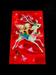 1 Vintage Weihnachtsgrußkarte kostbare Engel auf einer Fahrt ihres Lebens auf weißen Hirschen - Bild 1 von 3