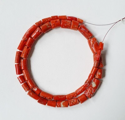 Cuentas hechas a mano sin teñir "Tube Drum" de coral rojo italiano de 16... - Imagen 1 de 4
