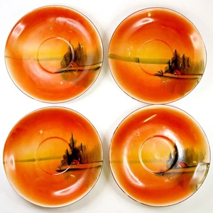 Platillos Lustre Escénico (Juego de 4) Años 1920-40 Japón Pintado a Mano Escena del Lago JRB - Imagen 1 de 6