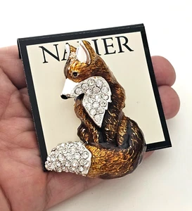 Napier Signed Embellished Fox Brooch Pin Enamel Rhinestones Silver Tone New - Picture 1 of 9