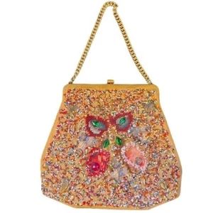 Antiguo Bolso Soure Nueva York Impresionante Cartera Floral con Cuentas - Imagen 1 de 10