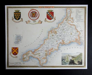 HIGH QUALITY REPRODUCTION OF AN 1830 THOMAS MOULE COUNTY MAP OF CORNWALL - Picture 1 of 3