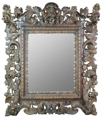 Espejo querubín figurativo tallado alto relieve barroco italiano antiguo monumental 74" Foto 1 de 4