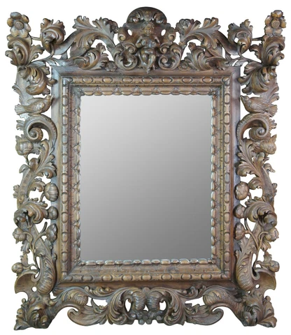 Monumental Antique Italian Baroque High Relief Carved Figural Cherub Mirror 74" Cover