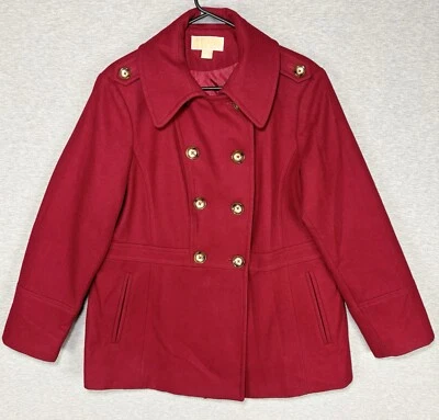 Michael Kors Red Women’s Size XL Wool Blend Double Breasted Pea Coat - Image 1 of 4