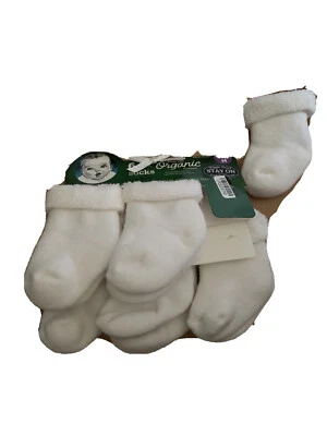 NWT GERBER 5 PK SOCKS SZ 0-3 MONTHS ORGANIC COTTON WIGGLE PROOF STAY ON WHITE - Image 1 of 2