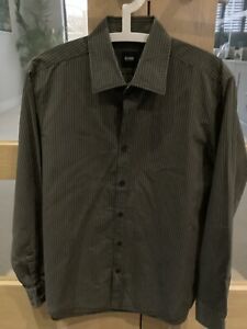 Hugo Boss Brown long sleeve cotton Shirt with Brown & Black Stripes. Size L.