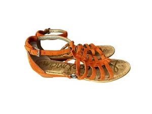 Sandali Sam Edelman 12M Donna Arancione Gladiatore Cinturino Logo Tag Pelle Scamosciata - Foto 1 di 10
