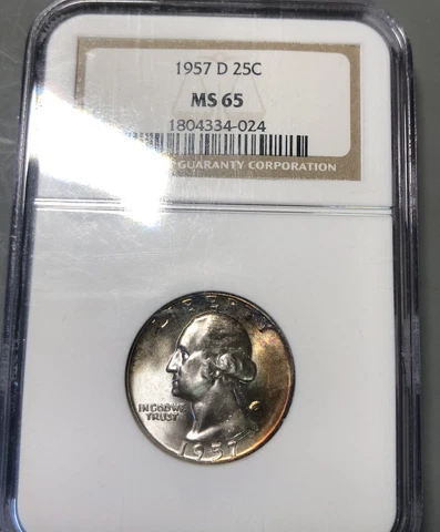 1957-d washington Quarter NGC Mint State 65** Flashy Gem Blazer,Toned Cover
