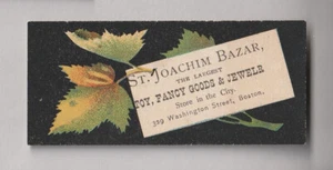 Kleine viktorianische Sammelkarte St. Joachim Bazar Blätter auf schwarzem Hintergrund 3,25x1,5 - Bild 1 von 2