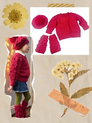 Conjunto de suéter feminino feito à mão mistura de lã tamanho 3-4 - Imagem 1 de 4