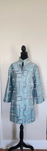 Connie Roberson  Silk Rita Jacket with Aqua Geometric Design Size XL - Picture 1 of 11