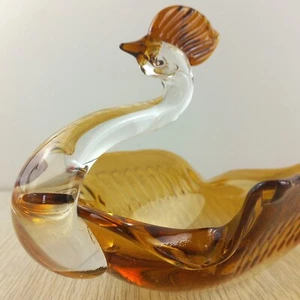 Hand-Blown Glass Vintage Japanese Swan Amber Body & Crest Clear Neck 22cm - Picture 1 of 11