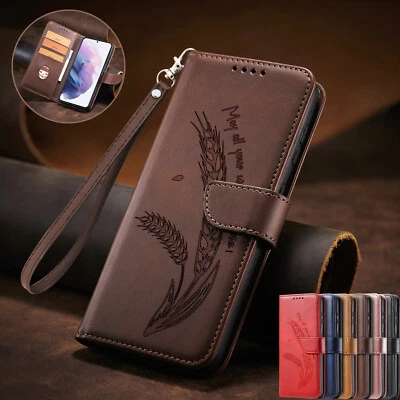 Leather Strap Wheat Wallet Phone Case for Huawei P60 P50 Y7 Y6 Y9 Mate 50 60 40 - Image 1 of 4