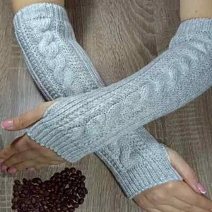 Alpaca Wool Fingerless Gloves Women Long Arm Warmers Winter Gift for Her - Picture 1 of 14
