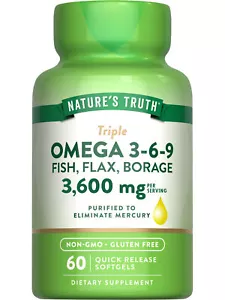 Triple Omega 3-6-9 | 3600mg | 60 Softgels | DHA & EPA | by Nature's Truth - Picture 1 of 7