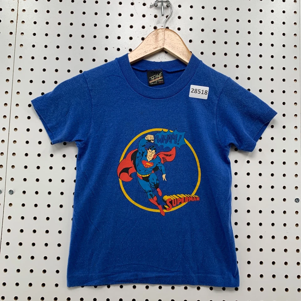 Camisa Superman Vintage Años 80 Azul Puntada Única Top Medio Juvenil Niños 10/12 12.5X17 Foto 1 de 4