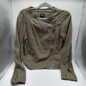 Gap Linen Blend SC Moto Jacket Size Medium Olive Green Tate 2014 - Picture 1 of 7