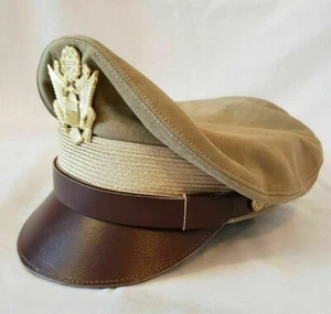 WW2 US Army Air Corps Military Airforce Officers Khaki Crusher Visor Hat Cap 19s - Picture 1 of 5