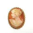 Vintage 14K Gold Italian Carved Shell Cameo Brooch Pin Pendant