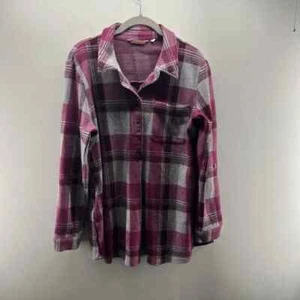Soft Surroundings Shirt Damen L lila grau kariert Fleece Popover kuschelig weich - Bild 1 von 7