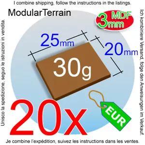 20x 3mm MDF Base 20x25mm 25x20mm 20mm 25mm Rectangle Stand War Hammer 40k - Picture 1 of 7