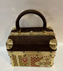 SAKS FIVE AVENUE Vintage GOBELIN KOFFER STIL HANDTASCHE MADE IN ITALY 1970 - Bild 1 von 17
