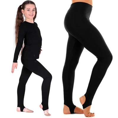 Girls Stirrup Black Leggings School Dance Show Gymnastic Kids Nylon Pants Access - Image 1 of 4