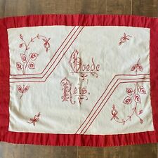 Vintage Handmade German Embroidered Fabric Red Table Topper Goede Reis 24 x 32