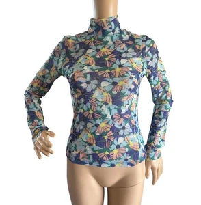 Maeve by anthropology floral long sleeve sheer top high neck size XS - Picture 1 of 5