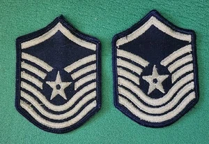 US Air Force USAF Vintage Senior Master Sergeant E8 Rank Blue Chevron Pair, 3.5" - Picture 1 of 2