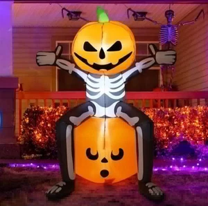 Halloween Gonfiabile 5FT Teschio Scheletro Testa di Zucca con LED Incorporati Soffio... - Foto 1 di 8