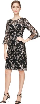 Alex Evenings Petite Sequined Embroidered Sheath Dress Size 14P - Image 1 of 4