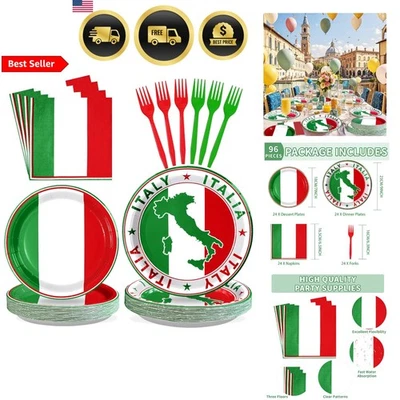 Italian Flag Party Supplies Plates Napkins Forks Italy Flag Themed Disposables - Image 1 of 4