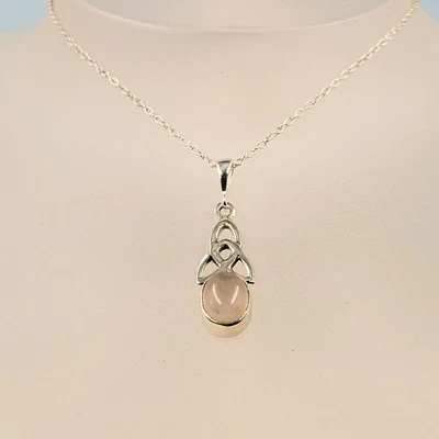 Quartz Celtic Silver-Necklace, Natural Rose Quartz, Semi Precious Gemstone - Image 1 of 4