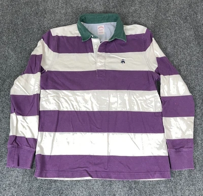 Brooks Brothers Purple White Striped Polo SHirt Long Sleeve Cotton Size L - Image 1 of 4