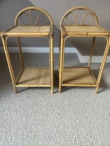 Pair Vintage / Retro Bamboo Wicker Bedside Tables For Sale . - Picture 1 of 3