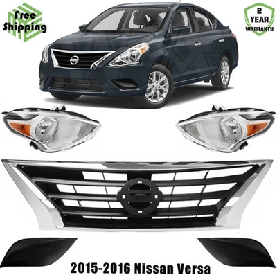 Front Grille Assembly & Headlight Assembly Kit For 2015-2016 Nissan Versa Foto 1 de 4