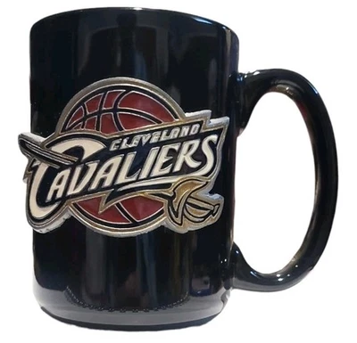 NBA 克利夫兰骑士队升高锡金属徽章咖啡马克杯黑色 10 盎司。 — 第 1/4 张图片