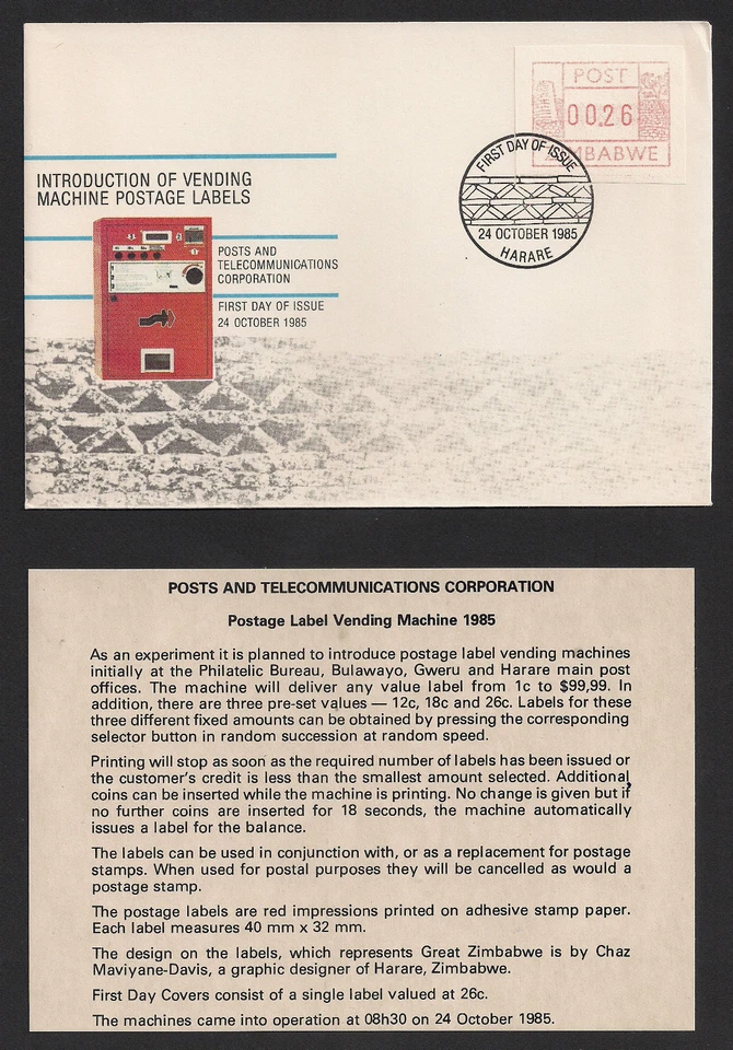 Zimbabwe: 1985 Introduction of Frama Labels  FDC postmarked Harare - Image 1 of 1