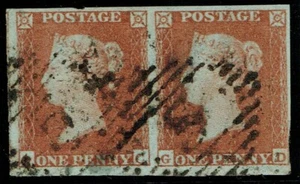 1841 1d Red Pl 152 GC-GD 4m Pair Fine Used Cat. £80.00 - Picture 1 of 1