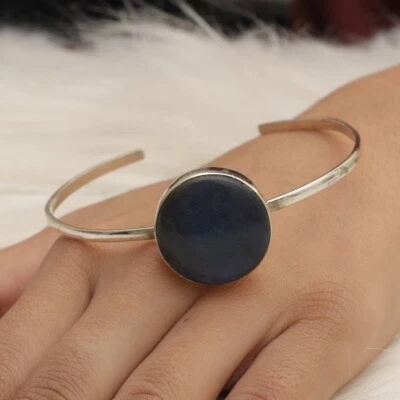Natural Labradorite Bangle 925 Silver Handmade Women Cuff Bracelet Jewelry #033 - Image 1 of 4