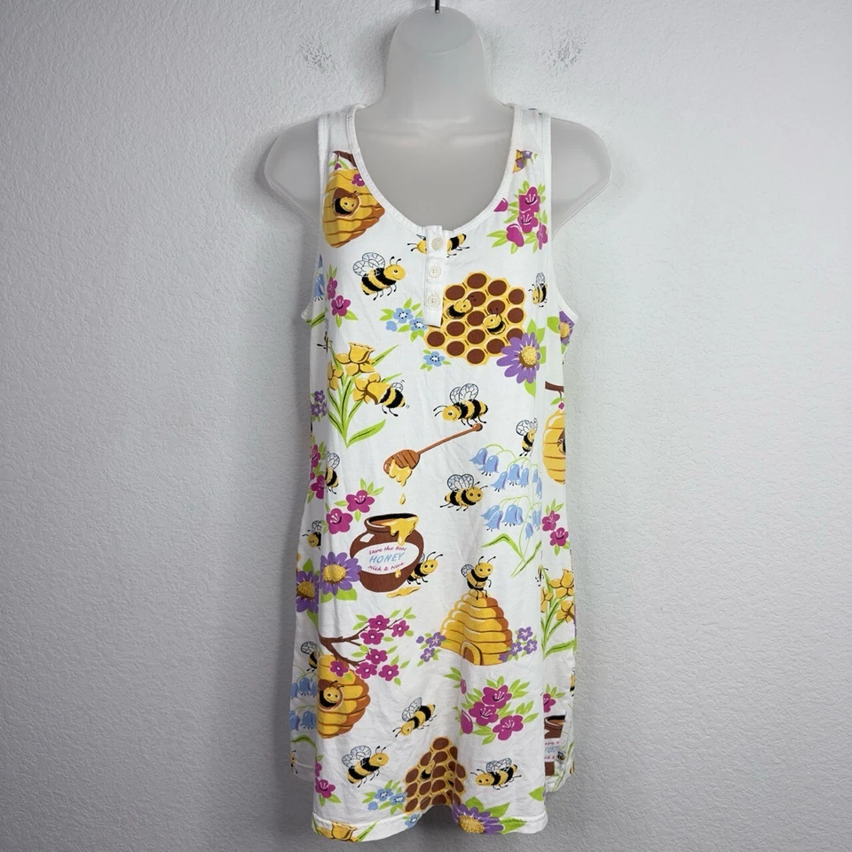 Nick Nora Nightgown Womens S White Save the Bees Sleeveless Lounge Whimsical - Image 1 of 4