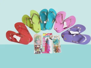 Sommer FLIP FLOP ART Projekt mit Kleber auf Strasssteinen und Edelsteinen - 5 Teile mit Edelsteinen - Bild 1 von 1