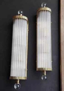 Pair Art deco Vintage light Old Lamp Wall Sconces Fixture Brass & Glass Rod - Picture 1 of 4