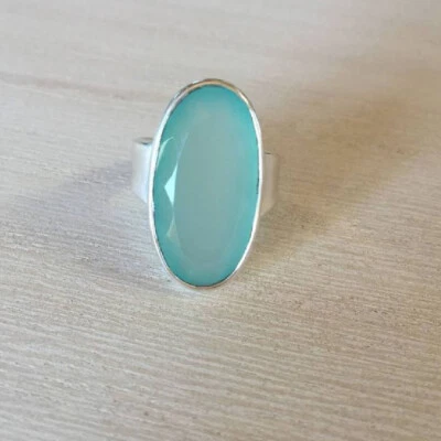 Aqua Chalcedony Ring 925 Sterling Silver Ring Lovely Ring Promise Ring VS-198 - Image 1 of 4