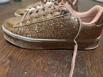 Rose gold glitter fashion tennis shoes. New-Worn once, mostly indoors.  - Image 1 of 2