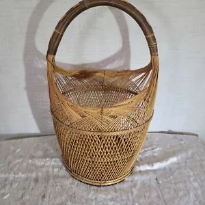 Wicker Basket 8x16x8 Dark Handle Storage Decor Organization Natural Weave Design - Picture 1 of 7